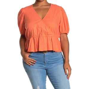 Abound Women's Textured Wrap Top In Coral Camelia Plus Size 1X